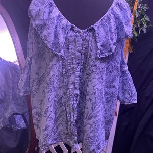 W24 Blue print w/ ruffles cotton comfort